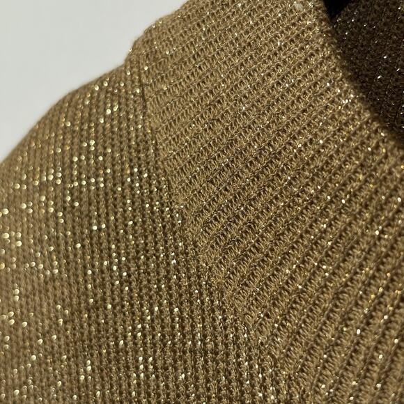 Metallic Gold Sweater Mockneck Pullover Jumper XL 1980s USA Made Glitter Holiday - Picture 11 of 14
